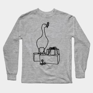 Gaming Goose Steals Christmas Line Drawing Long Sleeve T-Shirt